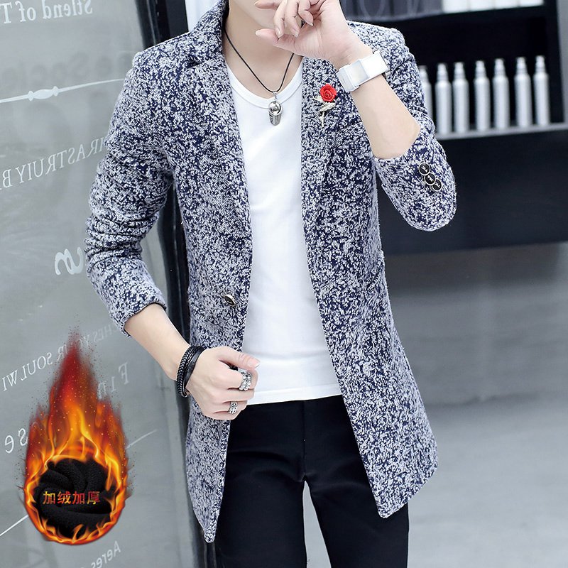 中长款西服男韩版2020新款秋冬季加绒小西装潮流帅气修身西装外套