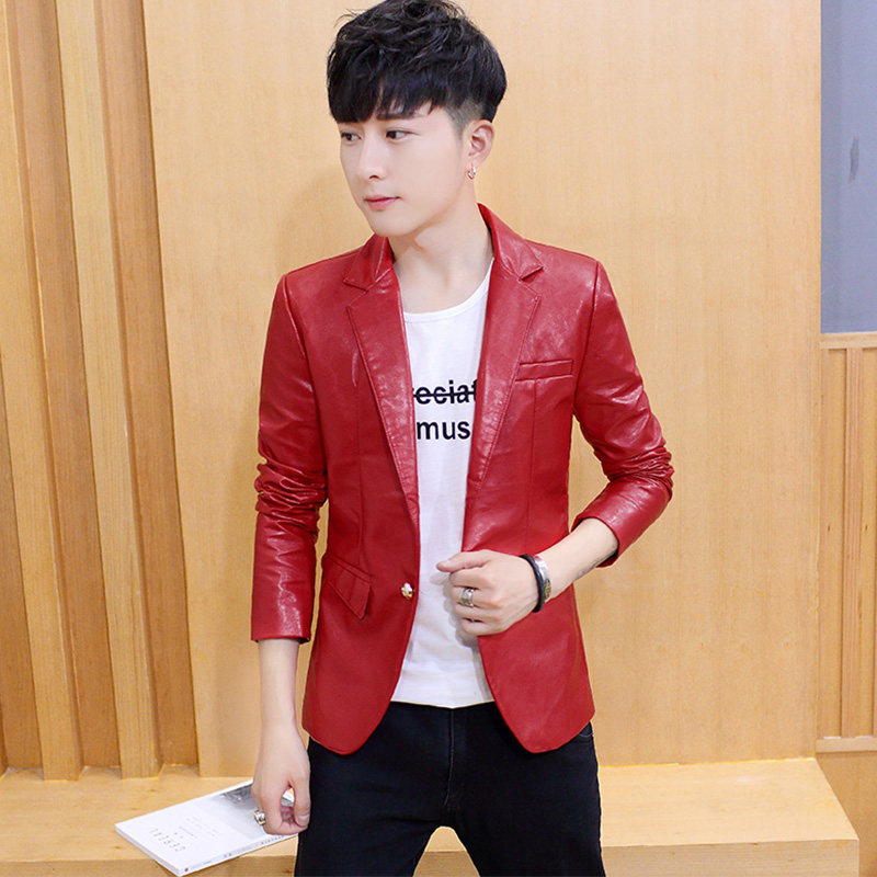 男士皮衣外套春秋季西服新款潮流帥氣小西裝青年韓版修身皮夾克男在類目 男裝, 西服中 - 來自Buy2taobao.com提供專業的淘寶代購服務