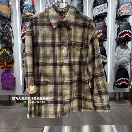 SprayGround鲨鱼嘴专柜正品25新款W1130407男女复古格纹长袖衬衫