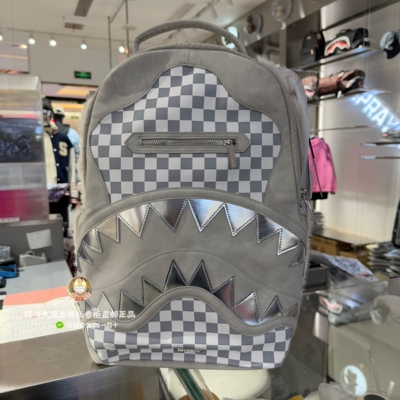 SprayGround专柜正品 鲨鱼嘴W1215712格子双肩背包男潮牌学生书包