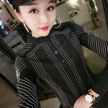 气质打底衫 上衣 修身 立领明线刺绣时尚 韩版 衬衫 2019春季 女长袖 新款