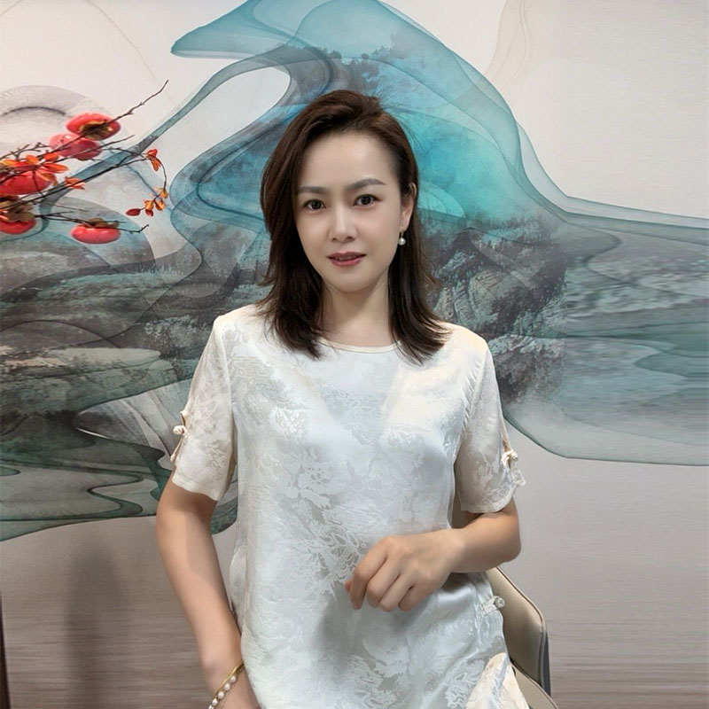 新中式提花缎面高级短袖上衣t恤