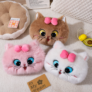 冬季新款热水袋毛茸茸可爱卡通猫咪可拆卸暖水袋防爆充电式暖电宝