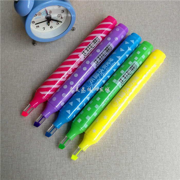 包邮 天卓水晶头荧光笔 重点标记笔大容量彩色笔奖品5支装TF86