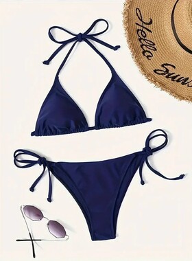 Swimwear Thong Bikini Set Sexy New Navy Blue Swimsuits Woman
