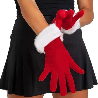 Santa Claus Gloves White Fur Fancy Dress Party Short Red San