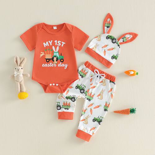 Easter Summer Newborn Cartoon Rabbit Print Short Sleeve Crew