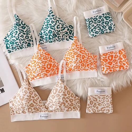 Summer New Women's Leopard Print Traceless and Steel Rim Bra