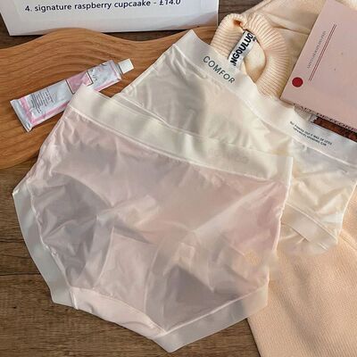 Letter Printed Summer Ice Silk Panties Thin Ruffle Seamless