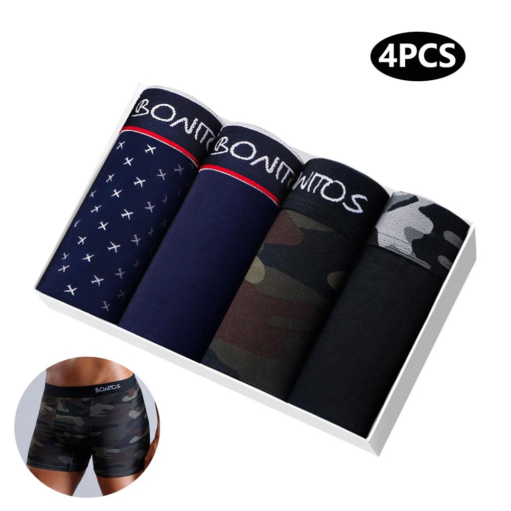 4pcs Cotton Boxers For Man Underwear Sexy Print Men's Pantie