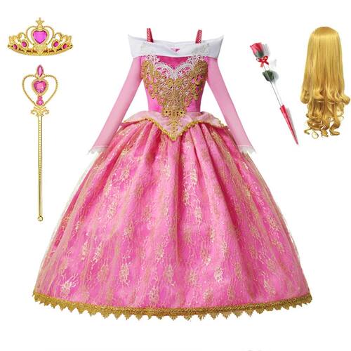Girls Sleeping Beauty Aurora Cosplay Princess Dress Kids Rap