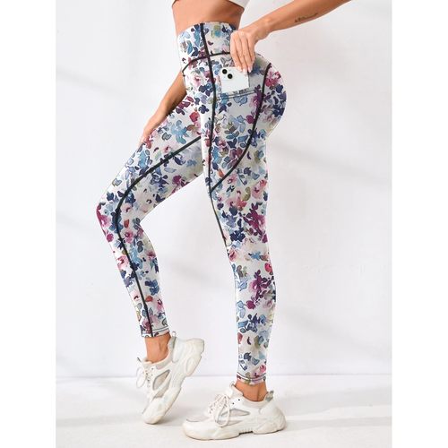 Printed women's high waistband pocket fitness pants paired w