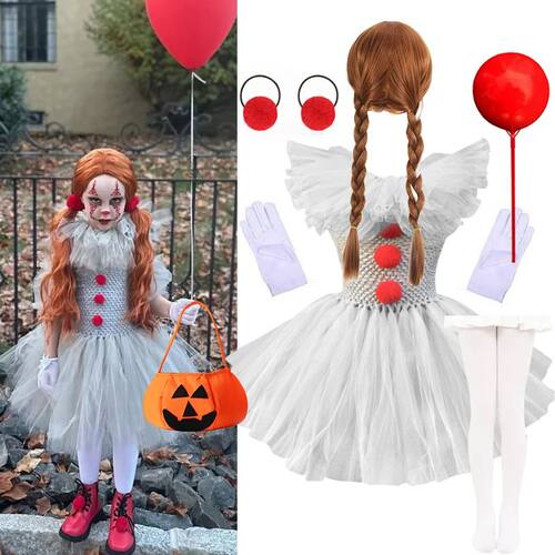 Halloween Grey Joker Costume for Kids Clown Cosplay Carnival