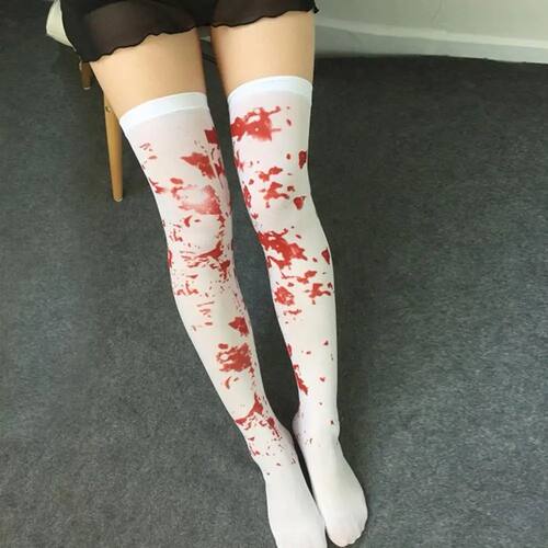 Halloween Cosplay Nurse Costume Socks Bloody High Stockings