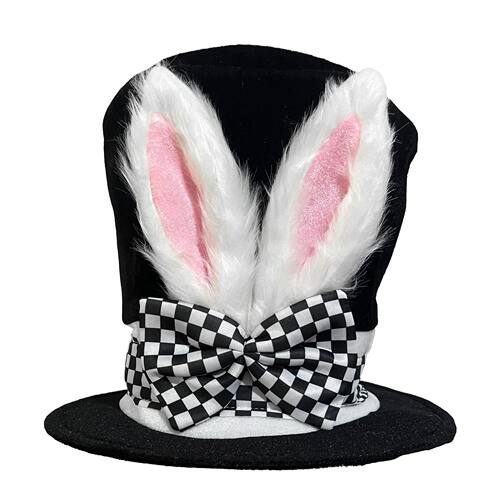 Easter Day White Rabbit Ears Lattice Bow Magician Hat Fairy
