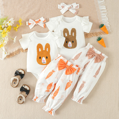 Easter Girls' Suit Baby Summer Short Sleeve Rabbit Hayi Radi