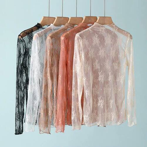 New Women Floral Lace Shirt Spring Autumn Long Sleeve Sexy M