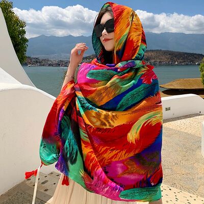 Women Beach Scarf Bohemia Flower Summer  Shawls and Wraps Fe
