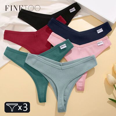 Women's Cotton Thongs 3Pcs Comfortable Waffle G-string Femal