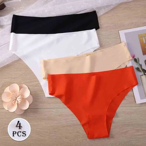 4 Pack Women Seamless Thongs No Show V-waisted Stretch Breat