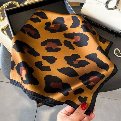 New Leopard Print Square Scarf Women's Silk Scarves Casual D