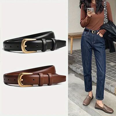 Stylish Monochrome PU Leather Belt - Golden Pin Buckle, Simp