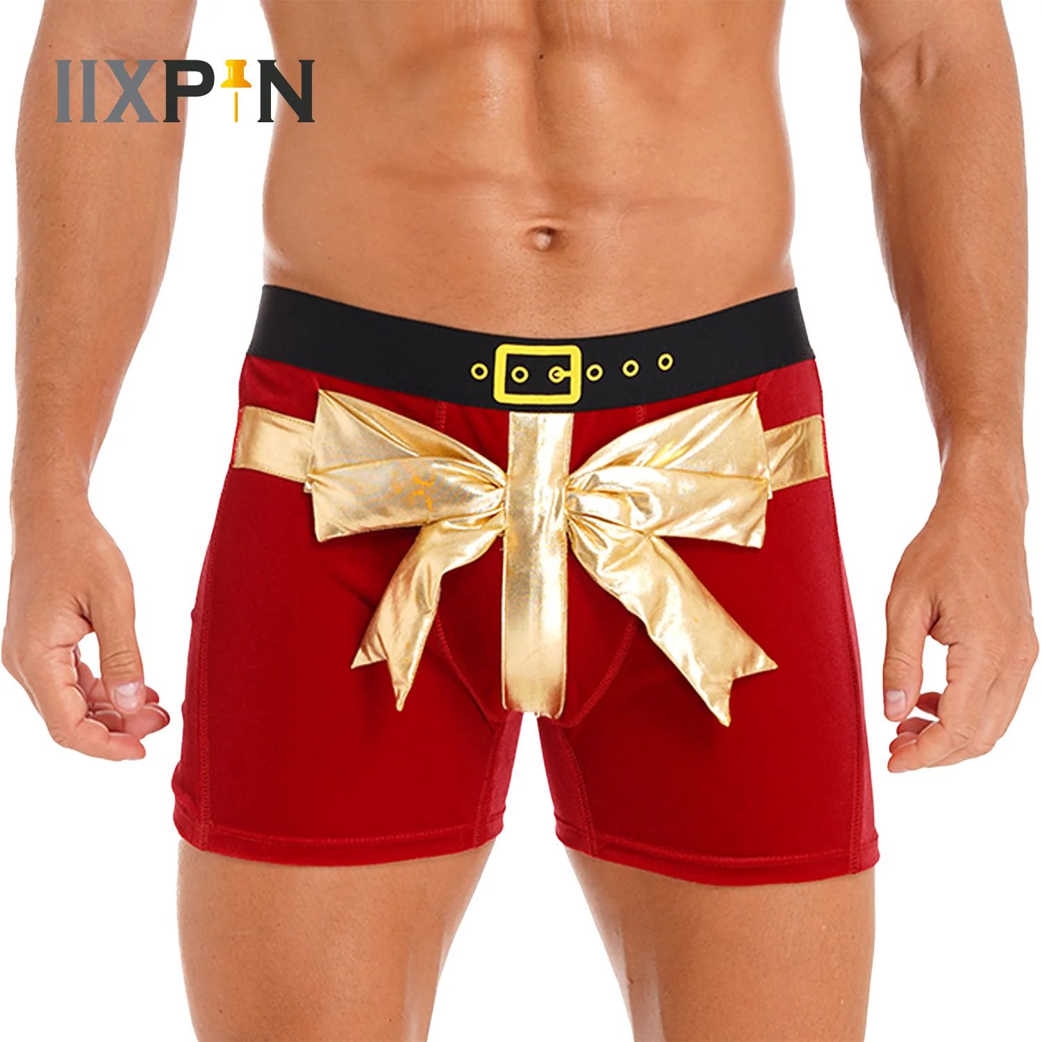 Mens Bowknot Velvet Boxer Brief Christmas Holiday Santa Clau