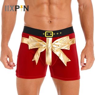 Mens Bowknot Velvet Boxer Brief Christmas Holiday Santa Clau