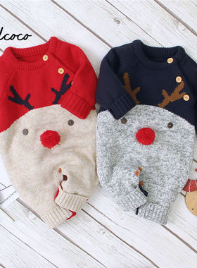 Baby Boys Christmas Rompers Reindeer Knitted Infantil Jumpsu