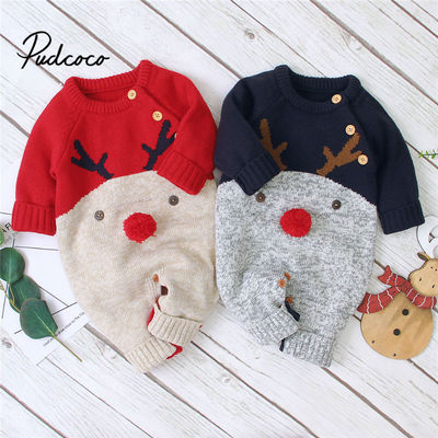 Baby Boys Christmas Rompers Reindeer Knitted Infantil Jumpsu