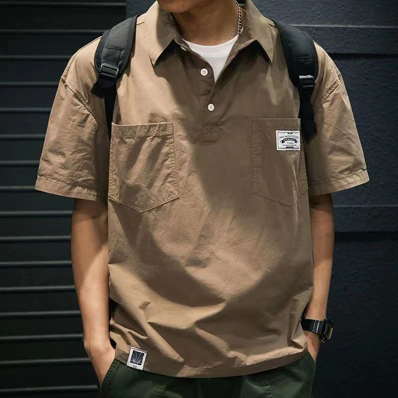 Korea Casual Men's T-shirt Summer Tooling Style Short Sleeve