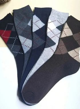 5 Pairs Men's Splicing Diamond Patterns Wool Socks Warm Wint