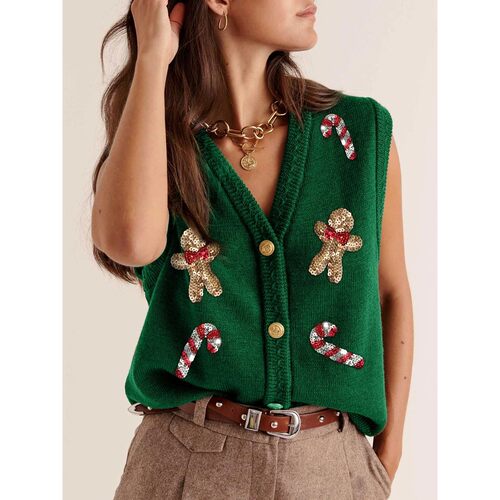 Ugly Christmas Vests for Women Sequin Nutcracker Santa Sweat