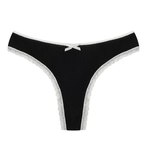 3PCS Sexy Low Waist Panties Women Lace Trim Solid Color Brie