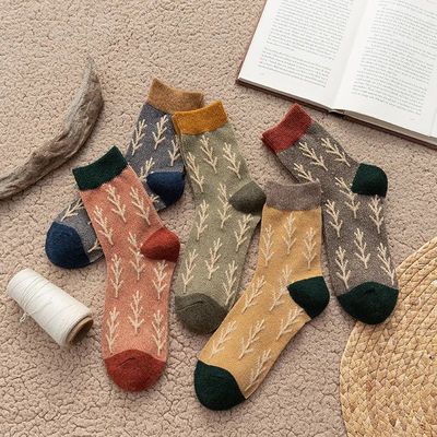 Style Retro Wool Socks Women Christmas Sapling Kawaii and Fu