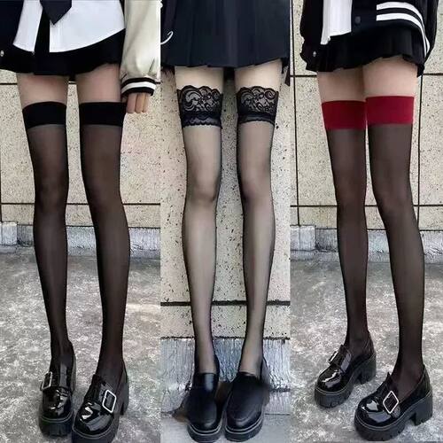 Sexy Red Edge New Over The Knee Long Socks Gothic Lace Trans