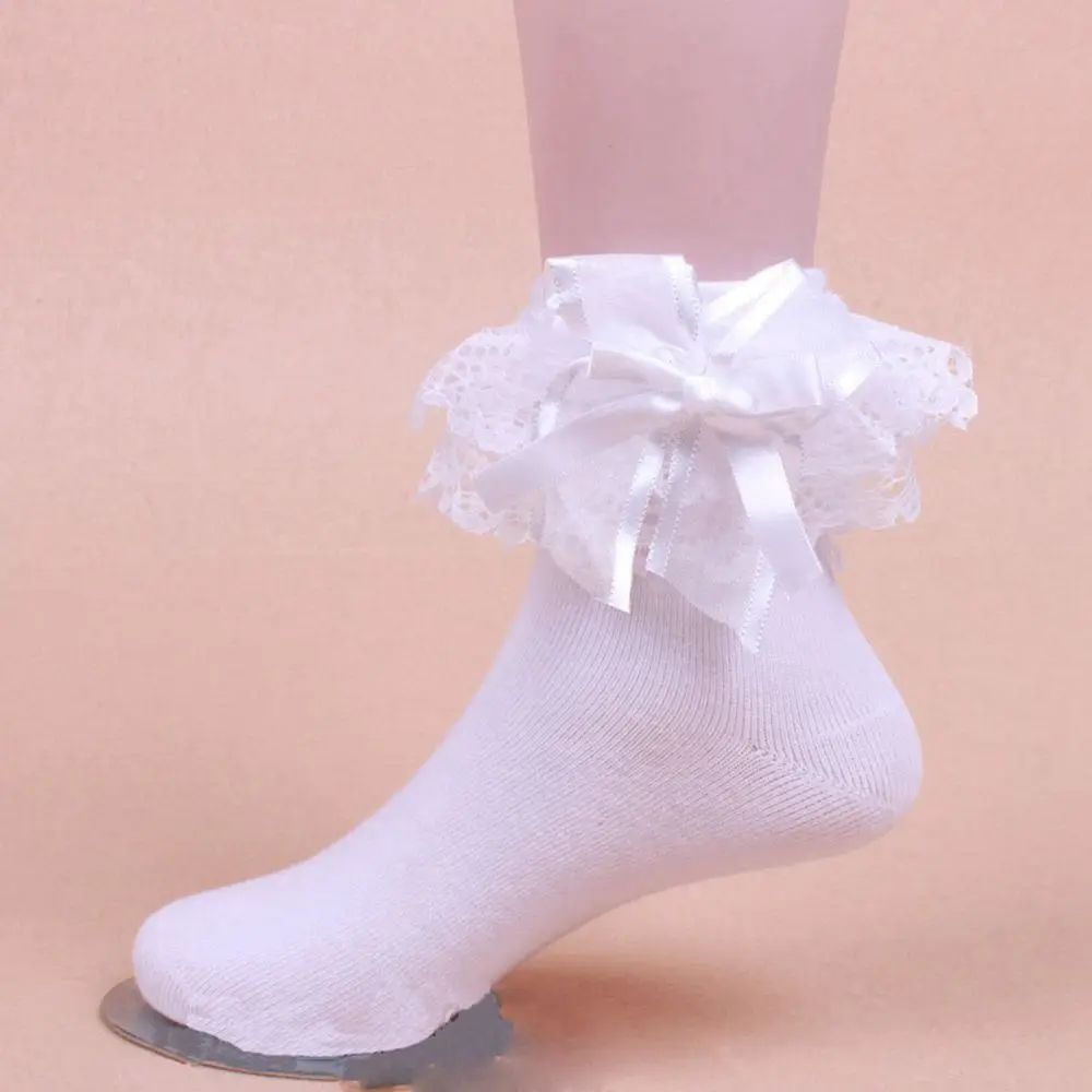 Women Sweet Retro Lace Short Socks Lolita Frilly Ruffle Cott