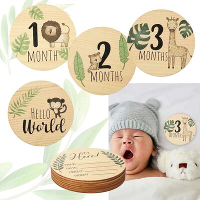 7PCS Newborn Photography Props Wooden Monthly Milestone Card