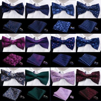 3pc Set Bow Tie Bowtie Handkerchief Cufflinks Set For Men Sh