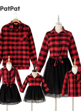 PatPat Christmas Family Matching Outfits Red Plaid Long-slee