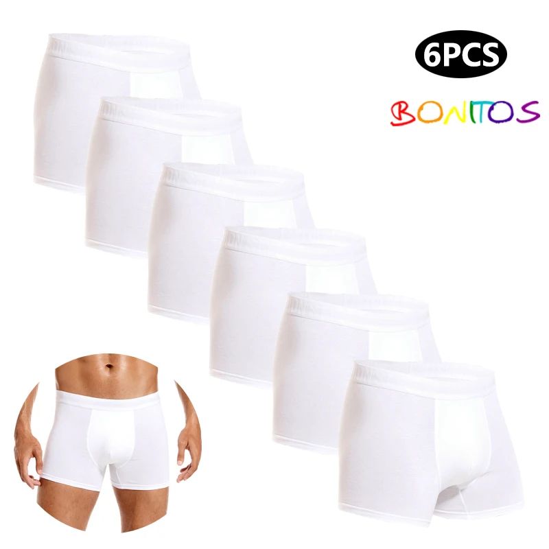 6pcs White Men Panties Cotton Boxers For Man Underwear Pack
