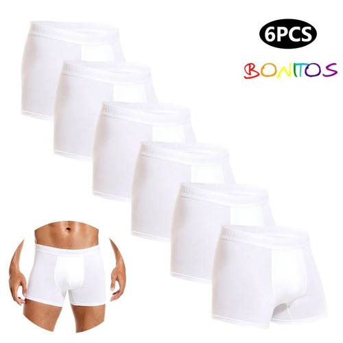 6pcs White Men Panties Cotton Boxers For Man Underwear Pack