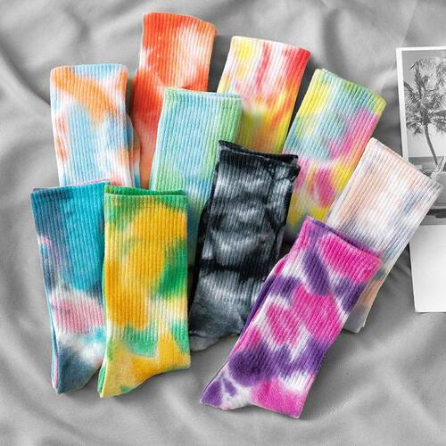 Colorful tie dyed long sports socks for men and women, stree
