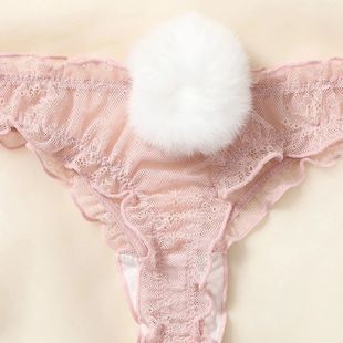 Women Lace Mesh Cotton Thongs Panties Sexy Rabbit Tail Waist
