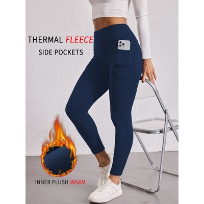 Womens Thermal Fleece Lined Leggings with pockets ,High Wais