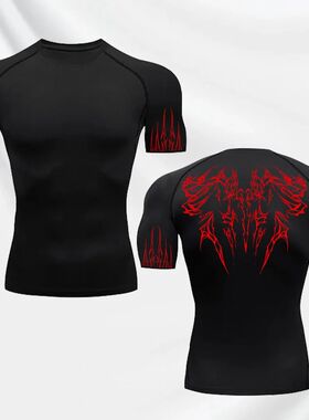Men's Gothic Printed T-shirt Gym Exercise Tights Quick Dry R