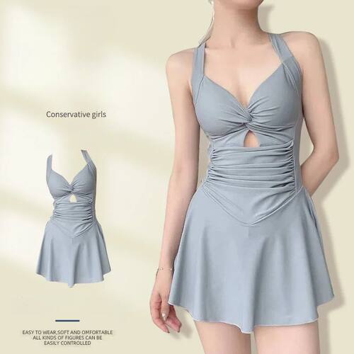 Swimming Suit for Women Solid Color Slimming One-piece Dress