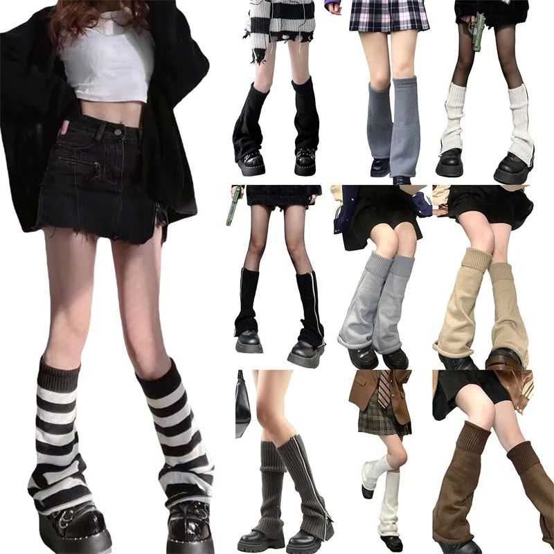 Women Knitted Leg Warmers Knee High Preppy Style Ribbed Leg