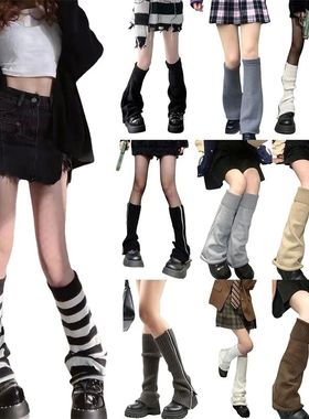 Women Knitted Leg Warmers Knee High Preppy Style Ribbed Leg