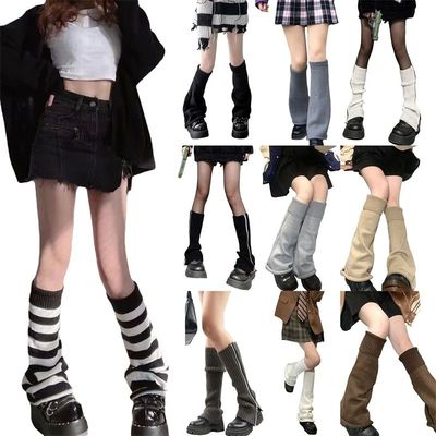 Women Knitted Leg Warmers Knee High Preppy Style Ribbed Leg